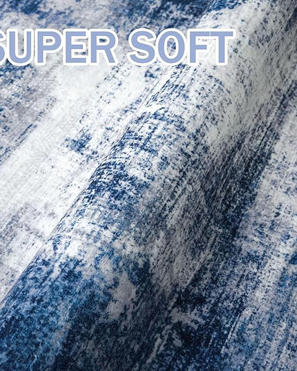 IOHOUZE Abstract Area Rugs 6x9 Ft Washable Rugs for Living Room, Non Slip Dining Room Rug, Printed Faux Wool Rugs for Bedroom, Floor Carpet for Office Nursery Playroom, Navy/Grey