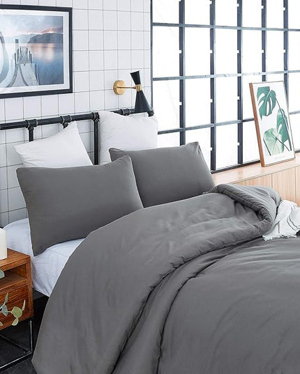 Houseri Grey Comforter Queen Size Solid Dark Gray Bedding Comforters Sets Men Women Modern Dark Grey Queen Comforter Set for Teen Girls Boys Soft Comfy Breathable Pure Grey Bed Quilts Blankets Durable