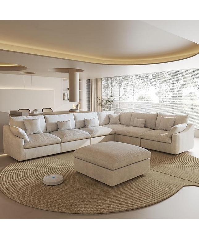 Cloud Couch for LivingRoom,153" U Shaped Modular Sectional Couch with Storage Ottoman,Down Filled 7 Seater Convertible Sleeper Sofa Bed Oversized Furniture.