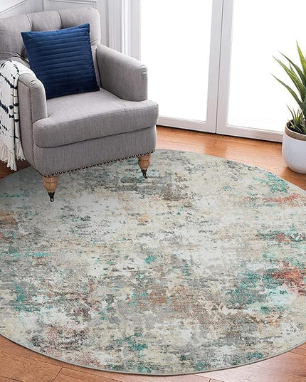 Modern Abstract 8x8 Round Area Rug Non Slip Non Shedding Rug Low Pile Stain Resistant for Bedroom Living Room Office Dining Room,Colorful