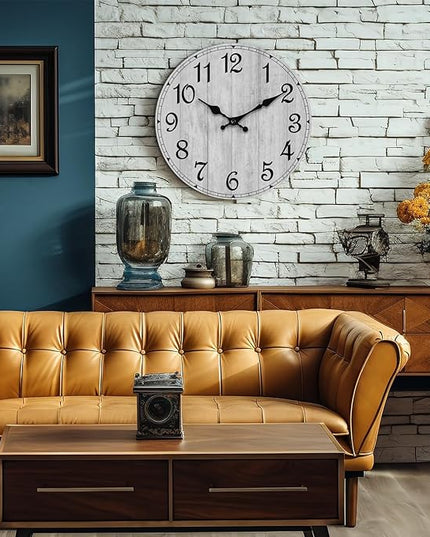 HYLANDA Wall Clock 14 Inch, Gray Wall Clocks Battery Operated Silent Non Ticking, Vintage Rustic Wooden Clocks Decorative for Kitchen Bathroom, Living Room, Bedrooms, Dining Room, Office (14")