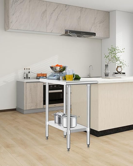 HARDURA Stainless Steel Table 30X18 Inches with Undershelf and Galvanized Legs NSF Heavy Duty Commercial Prep Work Table for Restaurant Kitchen Home and Hotel