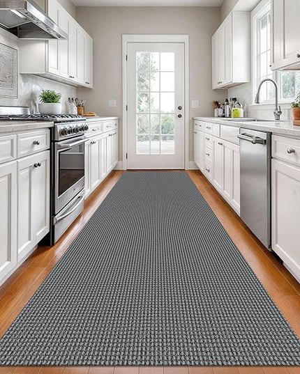 KOZYFLY Long Runners for Hallways 3x12 ft Washable Kitchen Runner Non Slip Rubber Backed Hallway Rugs Cotton Entryway Runner Rug Floor Carpet for Indoor Hall, Backdoor, Kitchen, Grey/Dark Grey