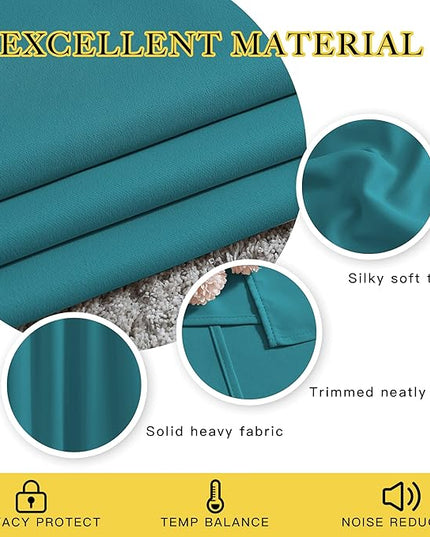 NICETOWN Room Darkening Window Curtains & Drapes - Thermal Insulated Solid Grommet Light & Sound Blocking Blackout Drapes for Bedroom/Living Room (Peacock Teal, 2 Panels, W46 x L72)