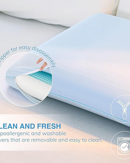 EGOHOME Cooling Gel Memory Foam Pillow - Reversible Cooling Cover, Neck Support for Side, Back and Stomach Sleepers, Removable & Machine Washable, All-Season Comfort, Standard Size, Blue