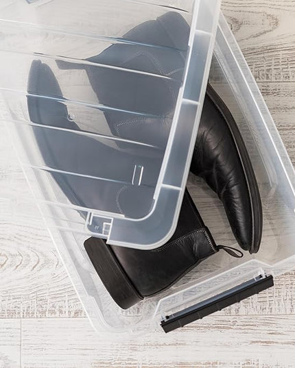 IRIS USA 4-Pack Storage Bins with Lids, 13 Quart, Made in USA Stackable See-Through Organizing Solution Latches Durable Nestable Containers Secure Pull Handle, BPA-Free Plastic