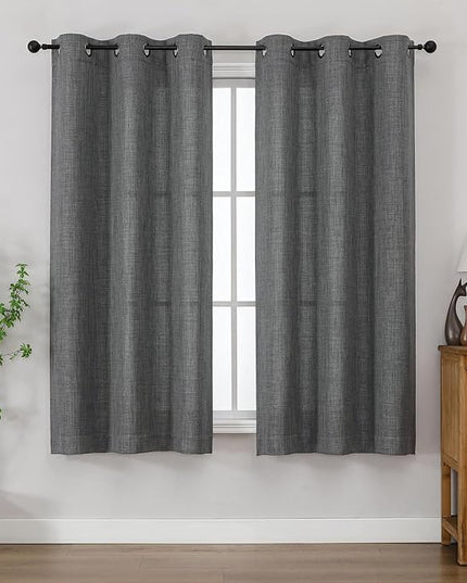 Chyhomenyc Dark Grey Curtains 63 Inch Length 2 Panels for Bedroom, Light Filtering Faux Linen Textured Living Room Curtain, Thick Elegant Farmhouse Soft Airy Grommet Window Drapes, 40Wx63L, 2PCS