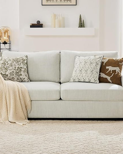 ABCASA 85" W Loveseat Couches for Living Room,Modern Linen Sofa with Removable Cover, Wide Armrest, Solid Wood Frame, Medium Firm Seat Cushion for Bedroom Office Apartment, Easy to Install, Ivory