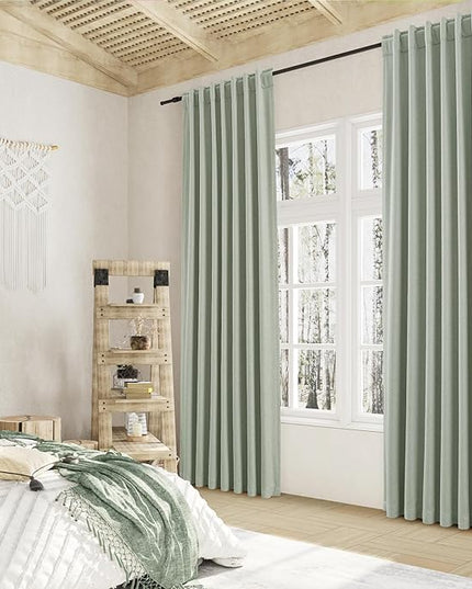 Guken Blackout Curtains 72 Inch Length 2 Panels Set for Living Room Bedroom Back Tab Thermal Insulated 100% Black Out Linen Drapes Room Darkening Window Curtains 72 Inches Long,Mist Sage