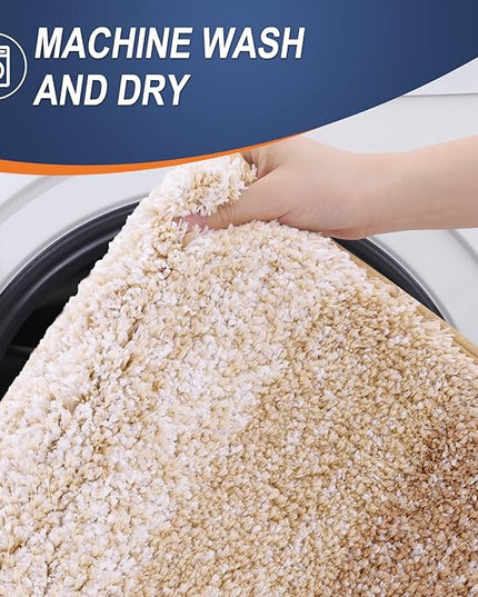 OLANLY Bathroom Rug Set 2 Piece, Soft Absorbent Microfiber Bath Mats and U-Shaped Contour Toilet Rug, Non-Slip, Machine Wash Dry, Plush Shaggy Bath Mats for Bathroom (30"x20"+24"x20", Beige)