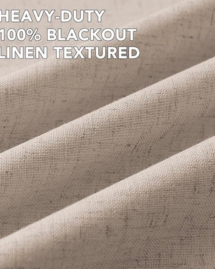 H.VERSAILTEX Linen Curtains 100% Blackout Curtains for Bedroom 108 inch Long Full Light Blocking Nature Linen Blended Window Curtains for Living Room Nickel Grommet (2 Panels, Heathered Sand)