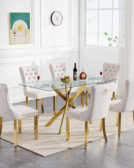 HomVent Rectangular Glass Dining Table Set for 6, Modern Tempered Glass Kitchen Table Set and Chairs, Rectangular Glass Dining Room Table Set for Kitchen