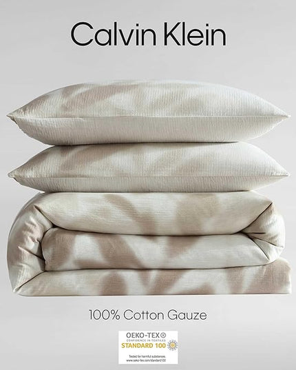 Calvin Klein - Queen Duvet Cover Set, Soft Cotton Bedding with Matching Shams, Floral Bed Essentials, Oeko-Tex Certified (Shadow Branches Beige, Queen)