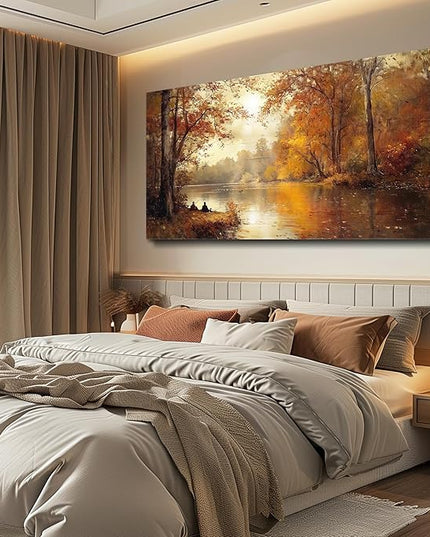 FUHAIHUA Canvas Wall Art For Living Room Large Wall Decor For Office Modern Bedroom Decorations Saffron Yellow Tree Landscape Pictures Forest Paintings Artwork Ready To Hang Home Decor 30"x60"