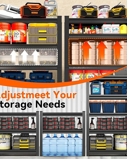 Metal Garage Shelving Unit, Heavy Duty Steel Storage Shelves, 3000 lbs Capacity, Adjustable 5-Tier Metal Shelf, Ideal for Garage, Warehouse, or Home Organization (with fence 47.24" W x 18" D x 78" H)