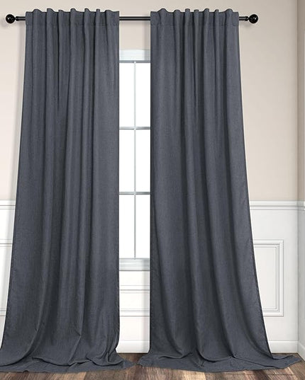 Dark Gray Curtains 108 Inches Long 2 Panels Set for Patio Door 2 Panels Rod Pocket Semi Sheer Linen Lightweight Drapes Charcoal Grey Cotton Textured 9ft Curtain for Dining Room Bedroom Playroom 52x108
