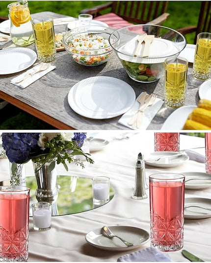 Uiifan Set of 12 Tall Highball Glasses 12 oz Crystal Drinking Glasses Clear Fancy Cups Vintage Textured Designer Glassware for Cocktail Tea Water Beer Soda Beverages, Dishwasher Safe(Stylish Style)
