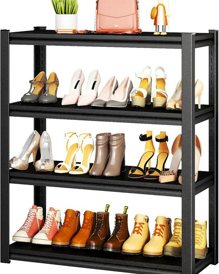 Storage Shelves, Garage Metal Shelving Unit, Adjustable, Double-Layer Column with Reinforced Ribs, Heavy-Duty, Capable of Bearing 600-3600 lbs (Black, 47''W*24''D*54''H, 4-Tier)