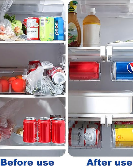 Refrigerator Drawer Can Organizer, Hanging Pull Out Shelf Storage for Soda, Egg, Fruit, Vegetable, Meat - Transparent Container Fits All Fridges