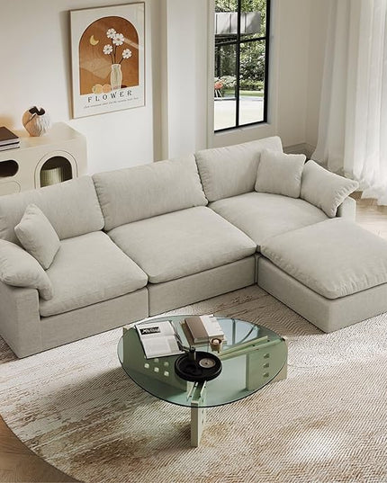 Oversize Cloud Modular Sectional Sofa,110.8" L Shape 3 Seaters with Chaise Down Filled Comfort Sofa Detachable Couch Cushion Covers for Living Room
