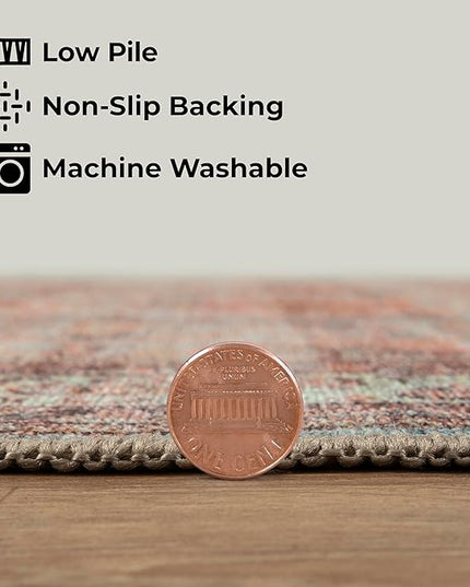 GLN Rugs Traditional Collection - Machine Washable Area Rug, Traditional Washable, Non Slip, Low Pile Chenille Rug, Living Room, Bedroom, Kitchen Rug (3'x5' Multicolor)