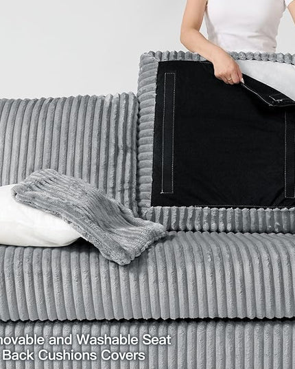 Belffin Sectional Couch with L-Shape Chaise L Shaped Couch with Ottoman Sectional Couches for Living Room Corduroy (Light Grey, L Shaped)