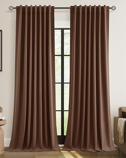 Guken Blackout Curtains 120 Inch Length 2 Panels Set for Living Room Bedroom Back Tab Thermal Insulated 100% Black Out Linen Drapes Room Darkening Window Curtains 120 Inches Long,Rustic Brown