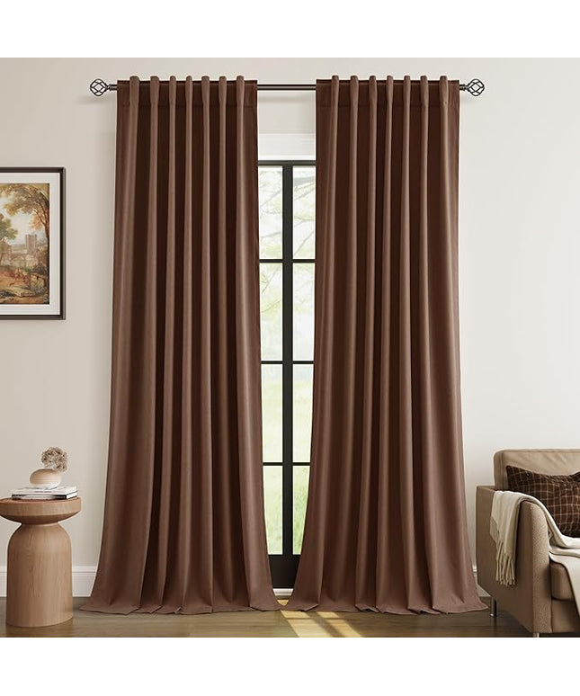 Guken Blackout Curtains 102 Inch Length 2 Panels Set for Living Room Bedroom Back Tab Thermal Insulated 100% Black Out Linen Drapes Room Darkening Window Curtains 102 Inches Long,Rustic Brown