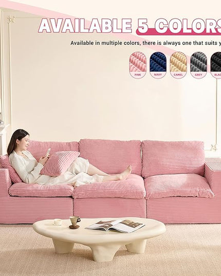 106.3” Sectional Couches for Living Room, Cloud Couch, Modular Sectional Sofa, Convertible Sofas Bed, Deep Seat Sofa, Corduroy, Pink