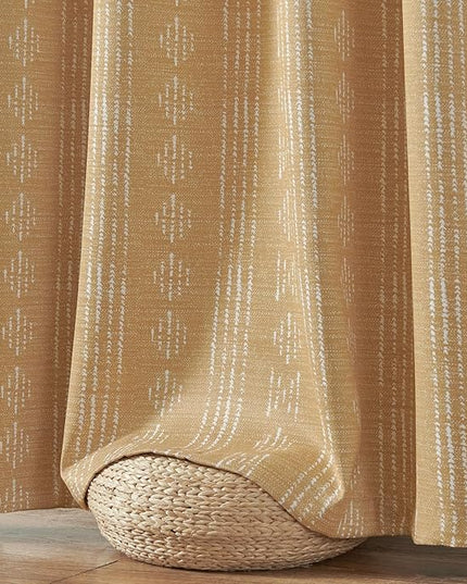 jinchan 95% Blackout Boho Curtains 63 Inch Length for Bedroom Mustard Yellow Geometric Printed Grommet Top Room Darkening Thermal Insulated Window Drapes 2 Panels
