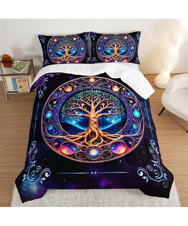 Tree of Life Bedding King Comforter Set,Mystic Planet Starry Sky Printed Bedding Comforter Sets for Kids Boys Girls Room Decor,Bohemian Bedding Puffy Comforter Sets 2 Pillowcases.