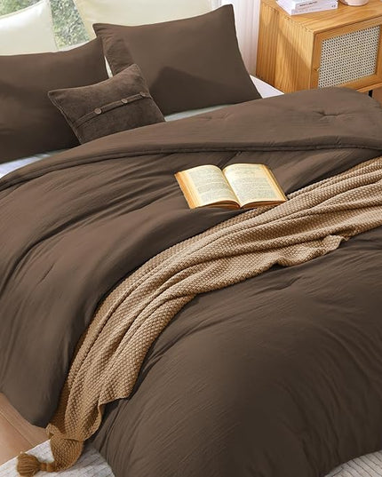 WRENSONGE Full Size Comforter Sets, 7 Pieces Chocolate Brown Bed in a Bag with Fitted Sheet, Flat Sheet, 2 Pillow Shams, 2 Pillowcases, Warm Bedding Sets for All Season