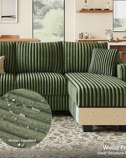 Belffin U Shaped Couch with Reversible Chaises Sectional Couches for Living Room Sectional Couch with Ottomans Corduroy (Green, U Shaped)