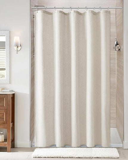 Naturoom Oatmeal Linen Shower Curtain, Cloth Textured Fabric Shower Curtain Set with Hooks, Simple Elegant Modern Farmhouse Country Ultra Thick Bath Curtains for Bathroom,Water Repellent,60x72