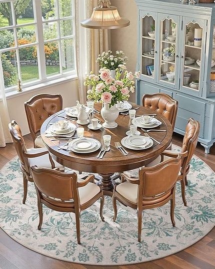 jinchan Torino Classic Floral Round Rug 7ft Vintage-Inspired Design 7’Circle Rug Machine Washable Ultra-Thin Low-Pile Non-Slip Indoor Carpet for Bedroom Dining Room Living Room