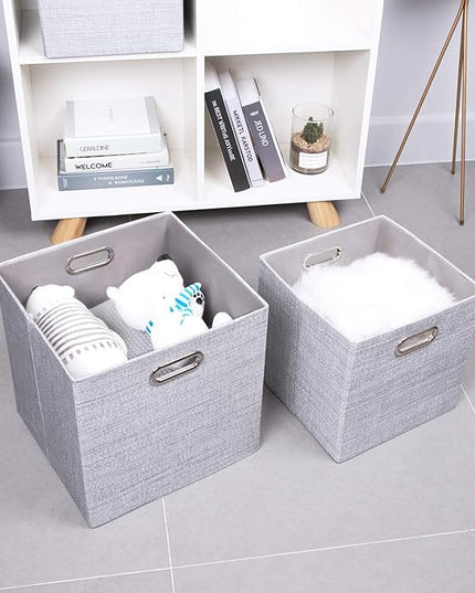 Thicker Fabric Storage Cubes 13 inch Collapsible Storage Bins for Organization, Cubby Storage Boxes for Organizing Shelf Cabinet Bookcase, 2pcs, Sliver Grey