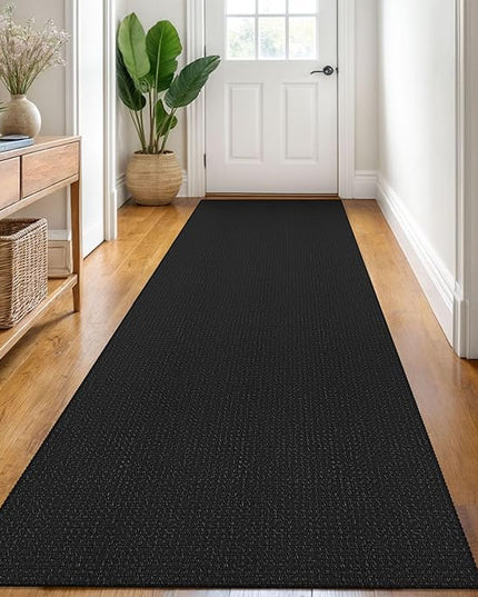 KOZYFLY Runners for Hallways 3x8 ft Washable Kitchen Runner Non Slip Rubber Backed Hall Runners Cotton Entryway Runner Rugs Floor Carpet for Indoor Backdoor Bedroom Kitchen, Black/Dark Grey