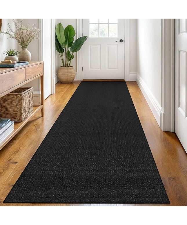 KOZYFLY Runners for Hallways 3x8 ft Washable Kitchen Runner Non Slip Rubber Backed Hall Runners Cotton Entryway Runner Rugs Floor Carpet for Indoor Backdoor Bedroom Kitchen, Black/Dark Grey