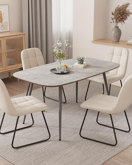 47.2'' Dining Table Set for 4,Modern Wood Dining Table,Leather Dining Chairs 4,Table and Chairs Set of 4,Ideal for Kitchen Dining Room (Gray Table + 4 U-Shaped White Chairs, 47.2")