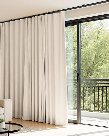 Room Divider Curtains Flexible Ceiling Tracks Set Curtain Track Ceiling Mount Blackout Curtain for Living Room Bedroom Ceiling Curtain Rod Privacy Dividers Panels W120 x H120 Beige Drape & Black Rail