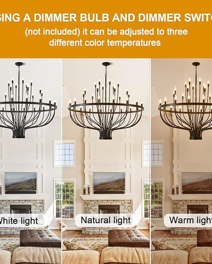 48 Inch Black Chandeliers for Dining Room 33 Light Black Dining Room Light Fixture, Large Industrial Farmhouse Chandelier Rustic Candle Chandeliers for Hallway, Entryway,Office,Bar
