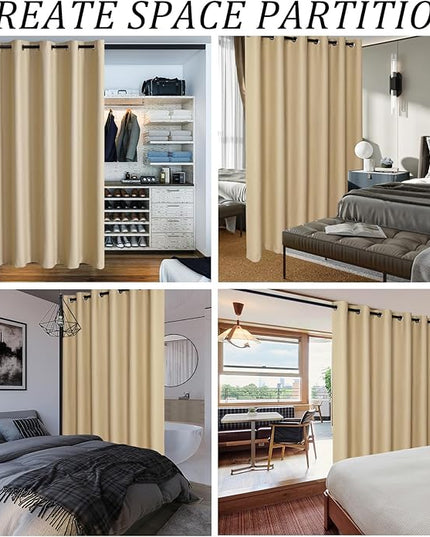 JIUZHEN Blackout Curtains for Bedroom, Sliding Glass Door Curtain 84 inches Long, Grommet Top Thermal Insulated Drape for Patio Door/French Door/Hall/Closet (Beige, W72 by L84, 1 Panel)