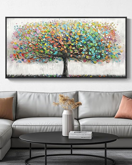 Large Framed Tree of Life Colorful Wall Art, Modern Canvas Prints Paintings Artwork for Walls, Bright Big Tree Pictures for Living Room Fireplace Dining Room Bedroom Office Wall Decor 30x60 Inch