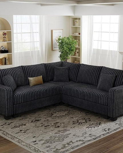 Belffin Convertible Sectional Couch with Chaise Corner Sectional Sofa L Shaped Couch Reversible Corner Upholstered Couches for Living Room Corduroy (Dark Grey, V Shaped)