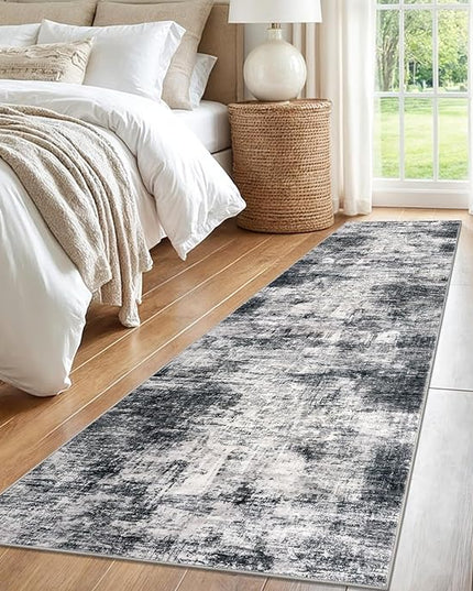 IOHOUZE Abstract Runner Rug 2x8 Ft Washable Runners for Hallways, Non Slip Kitchen Runner Printed Faux Wool Entryway Runner Indoor, Modern Abstract Floor Carpet for Hall Kitchen Bedroom, Black Gey