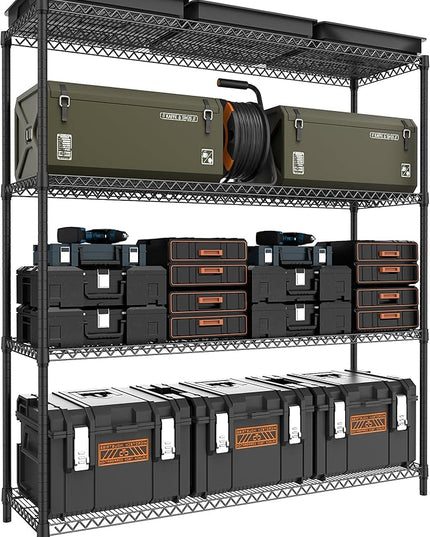 4 Tiers Storage Shelves Load 2640LBS, Metal Shelving Wire Metal Shelving Unit Shelves for Storage Adjustable Garage Shelving for Pantry Kitchen Garage Black 17.7" D x 59.1" W x 70.4" H