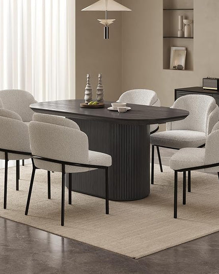 Guyii 7-Piece Oval Dining Table Set, 62.99" Modern Kitchen Table with 6 Chairs, Indoor Rectangular Dining Room Table for Kitchen, Living Room, Black