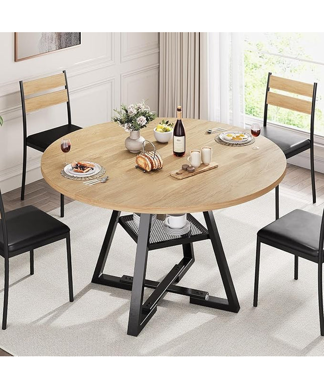42'' Round Dining Table for 4,Kitchen Dining Room Circle Dinner Pedestal Table,Space Saving Wood Kitchen & Dining Room Furniture (Natual Wood, 42In)