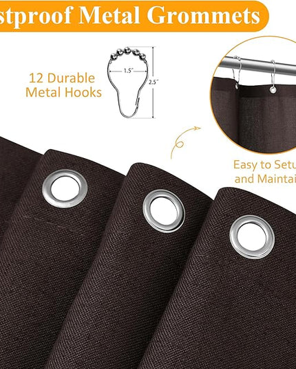 Naturoom Chocolate Brown Linen Shower Curtain, Country Boho Farmhouse Bath Decor Shower Curtains Neutral Cloth Weighted Textured Fabric Bath Curtain Liner with Hooks, 72x72