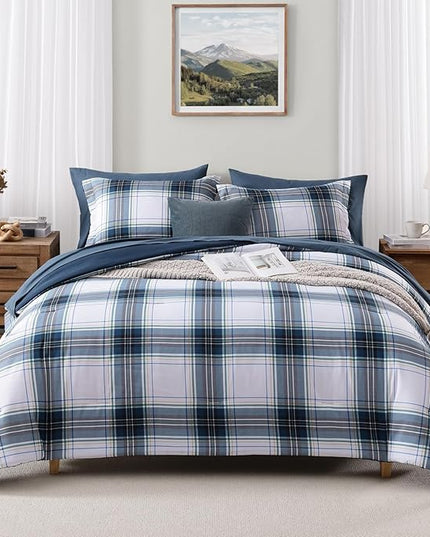 MaiRêve Twin XL Size Plaid Comforter Set Blue White, Classic 5 Pieces Farmhouse Bedding Set, All Season Lightweight Bed in A Bag with Sheets, Pillowcase & Sham